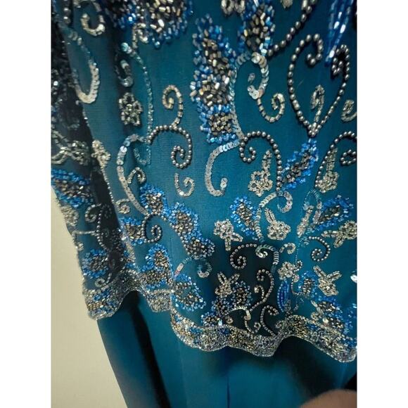 Beaded Gown Blue With Scarf Size 16  Vintage - Picture 12 of 16